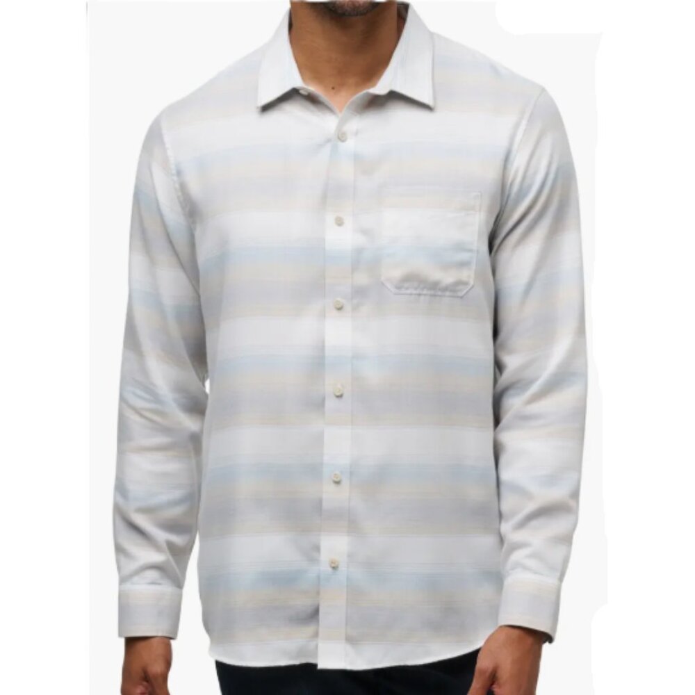 TravisMathew Cloud Flannel Stripe Button Up Shirt XXL Oxford Tan NWT Stretch